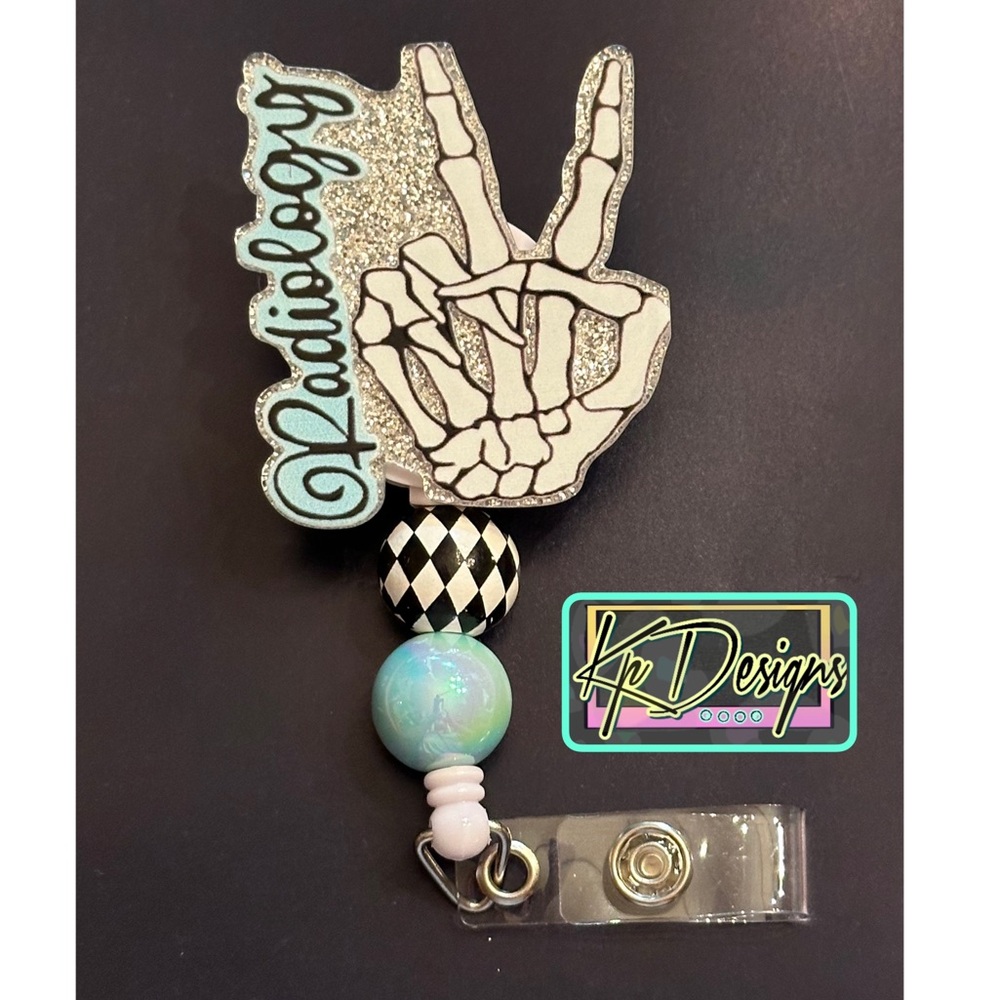 Radiology beaded Badge Reel with alligator style clip